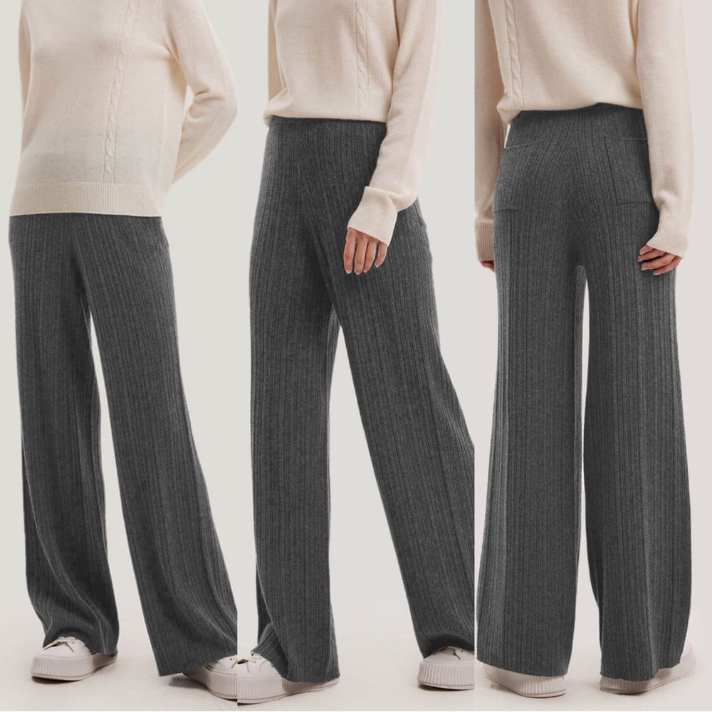 269$ Gentle Herd Women's Wool-Cashmere Wide-Leg Ribbed Pull On Pants Size XS/S